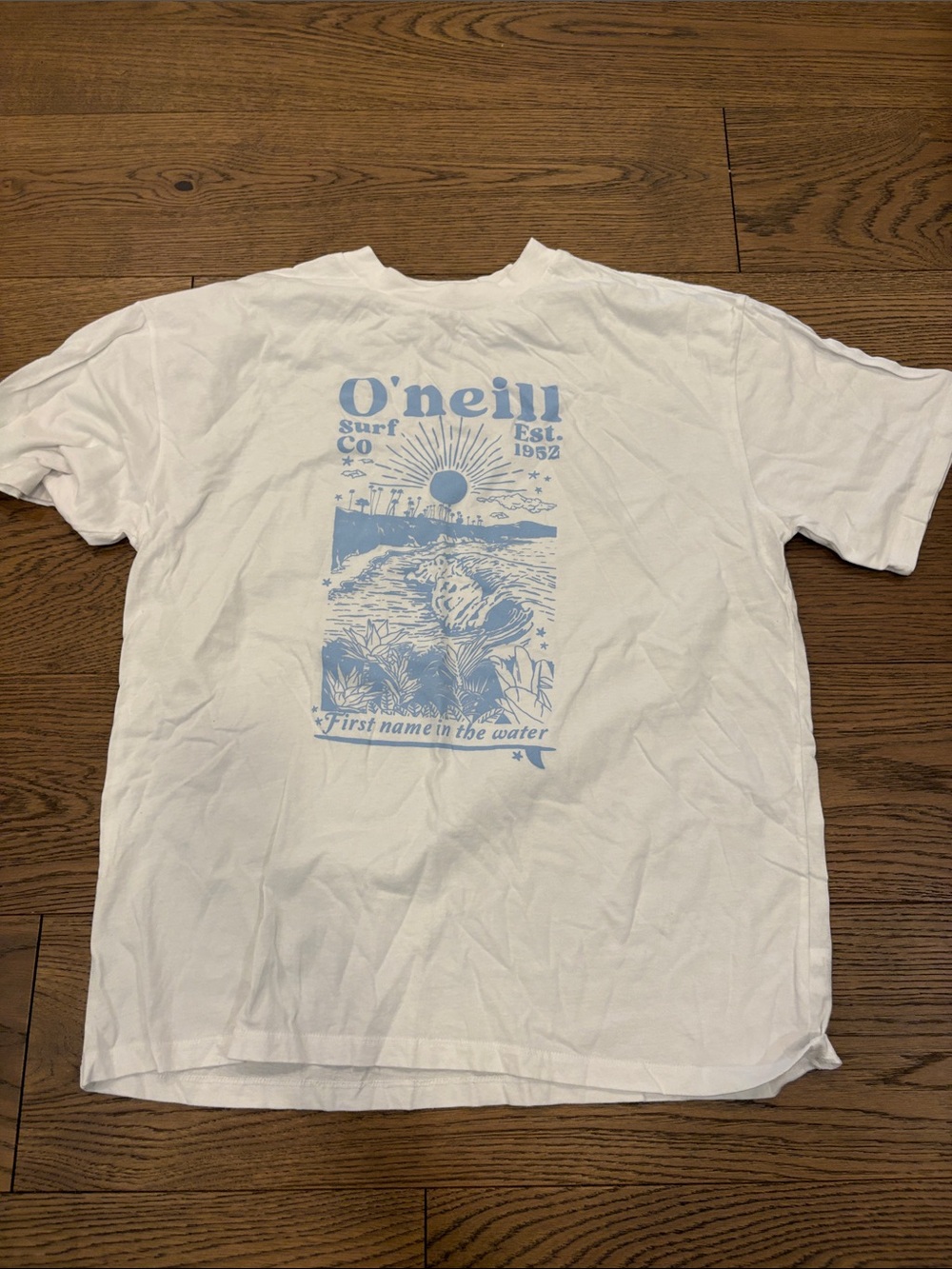 O'Neill White Tee with Light Blue Surf Graphic size large